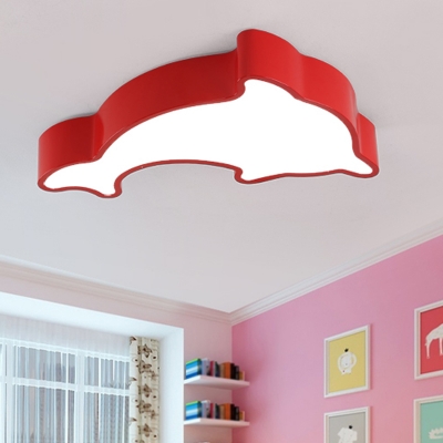 LED Playroom Ceiling Light Fixture Contemporary Red/Yellow/Blue Flush Mount with Dolphin Acrylic Shade