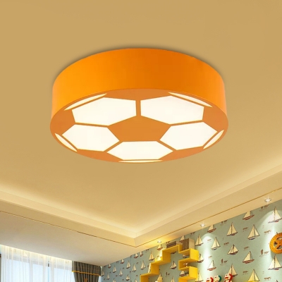 LED Playroom Close to Ceiling Lamp Modernism Black/Red/Yellow Flush Mount Light with Football Acrylic Shade