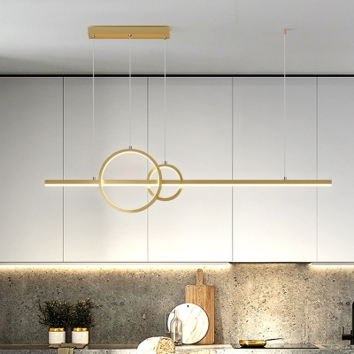 Metal Dual Ring Island Lamp Modern Style Black/Gold LED Hanging Light Fixture with Linear Beam Design