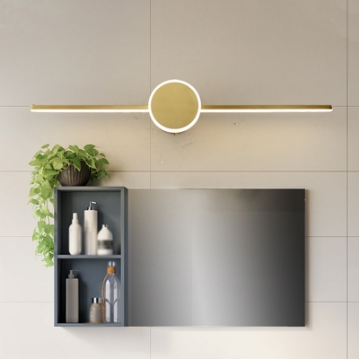 Metal Round and Linear Vanity Lamp Modern LED Wall Sconce Lighting in Gold for Bathroom