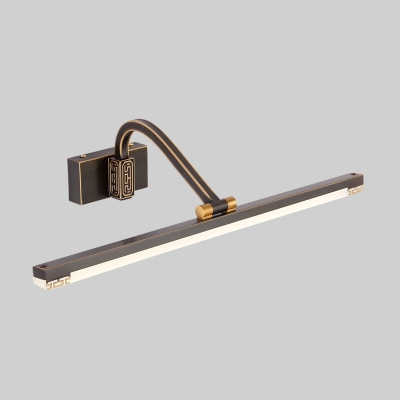 Metallic Bar Vanity Mirror Light Contemporary LED Rotatable Wall Mount Lamp with Curved Arm in Black/Brass