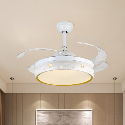 Minimalist Round Fan Light Fixture Acrylic Living Room 4 Blades LED Semi Flush in White, 19
