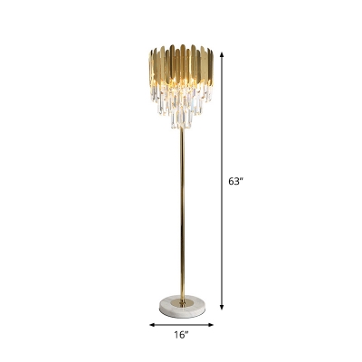 Modern Multi Tier Floor Light 1-Head K9 Crystal Standing Lamp in Gold for Living Room