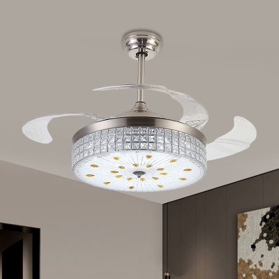 Nordic Round Hanging Fan Light Beveled Crystal Living Room 19