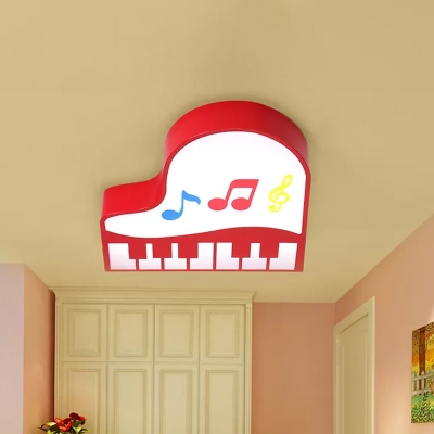 Piano Nursery Ceiling Lighting Acrylic LED Nordic Flush Mount Lighting Fixture in Red/Pink/Yellow, Warm/White Light