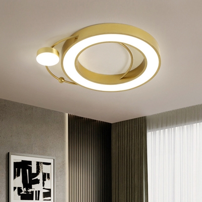 Round Close to Ceiling Lamp Nordic Style Metal LED Living Room Flush Mount in Gold, Warm/White Light