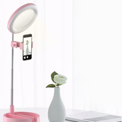 Round Metal Vanity Lamp Minimalist Black/White/Pink LED Fill Flash Light with Phone Support Design, USB