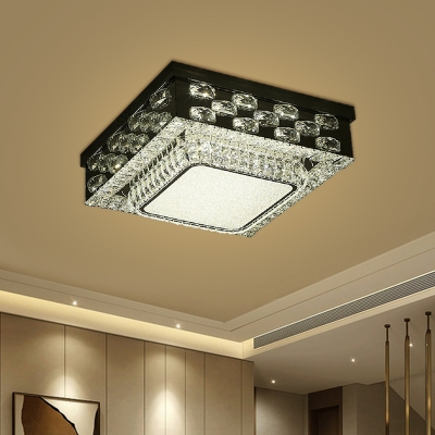 Round/Square Flush Light Modern Style Beveled Crystal Dining Room LED Ceiling Lighting in Warm/White Light