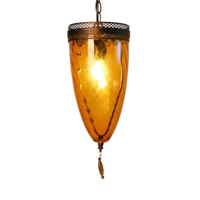 Rust Tapered Suspension Pendant Countryside Amber Glass 1 Bulb Dining Room Hanging Light Fixture