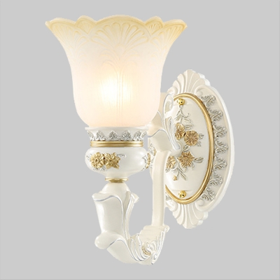 Scallop White Glass Wall Mounted Light Rural 1 Light Living Room Wall Lighting Fixture in Gold and White