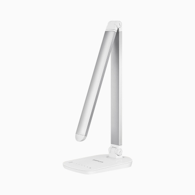 Silver/Blue Rectangle Rotating Study Lamp Contemporary Plastic LED Task Lighting with Touch Dimmer Control
