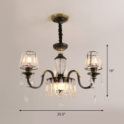 Simple 3/6 Heads Pendant Light Kit Black Conic Chandelier Lighting Fixture with Clear Crystal Shade