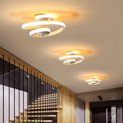 Spiral Living Room Ceiling Flush Light Metallic Modern Style LED Flushmount Lighting in Warm/White Light, Black/White