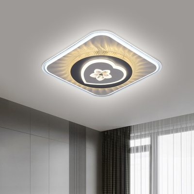 Square Flush Mount Lighting Modernism Acrylic LED Grey Close to Ceiling Lamp with Loving Heart/Circle Design