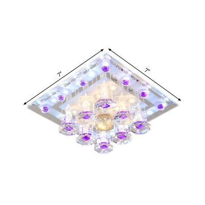 Square Parlor Ceiling Lamp Fixture Clear and Purple Crystal 7