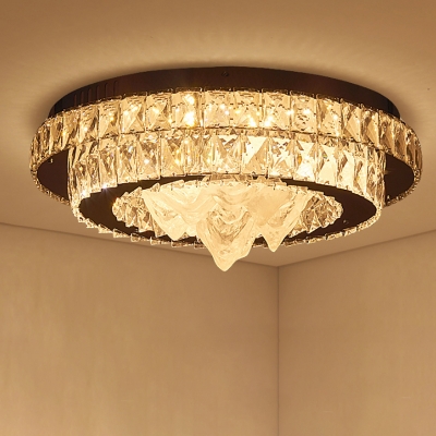 Tiered Beveled Crystal Flush Mount Contemporary Chrome Finish LED Ceiling Light for Living Room