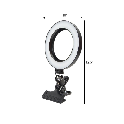 USB Metal Annular Fill Light Simplicity Black LED Portable Vanity Lighting with Clamp Design