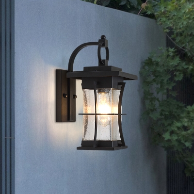 Warehouse Cylinder Wall Sconce Light Fixture 1 Light Rippled Glass Wall Mounted Lighting in Black