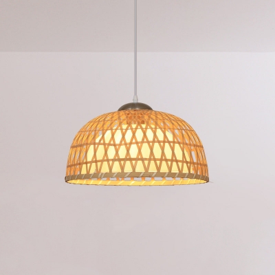 Woven Dome Pendulum Light Modern Wood 1 Light Beige Hanging Pendant Lamp for Dining Room