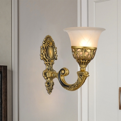1 Light Wall Mount Light Traditional Bell Shade Frosted Glass Wall Lighting Ideas in Bronze