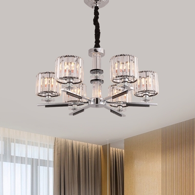 3/6 Bulbs Bedroom Suspension Lamp Modern Style Black Chandelier Light with Drum Clear Crystal Shade