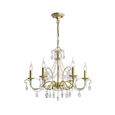 3/6 Light Curved Arm Chandelier Lighting Modernism Champagne Metal Pendulum Lamp with Crystal Droplet