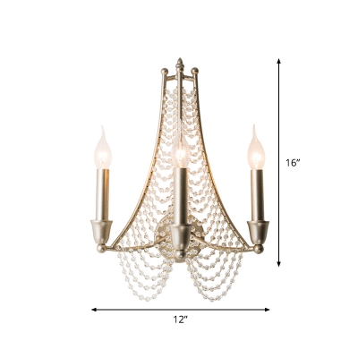 3-Light Candelabra Chandelier Light Minimal Champagne Crystal Stand Pendant Lamp Fixture