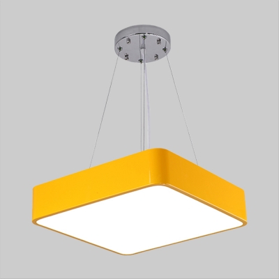 Acrylic Square Chandelier Pendant Light Modernism LED Suspended Lighting Fixture in Yellow/Blue/Red