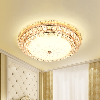 Beveled Crystal Round Flush Light Simple LED Gold Ceiling Flush Mount with Dandelion Design