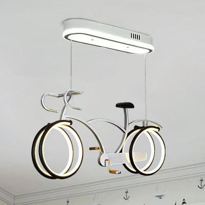 Bicycle Hanging Chandelier Kids Style Metallic LED Silver/Pink/Blue Ceiling Pendant for Children Bedroom