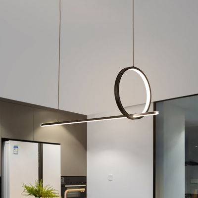 Black LED Round and Linear Multi Pendant Minimalism Metal Ceiling Pendant Light for Kitchen