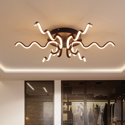 Black LED Twist Semi Flush Mount Lamp Contemporary Metal Ceiling Flush in Warm/White Light