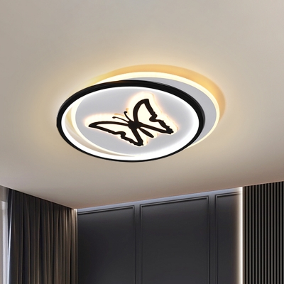 Black Round/Square Flush Ceiling Light Kids LED Acrylic Flushmount Lighting with Butterfly/Dolphin Pattern