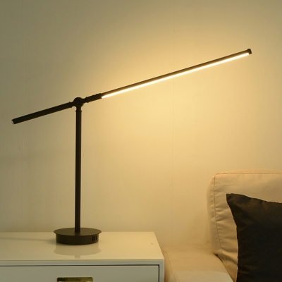 Black/White Elongated Reading Lighting Modern Style LED Metallic Night Light with Adjustable Arm