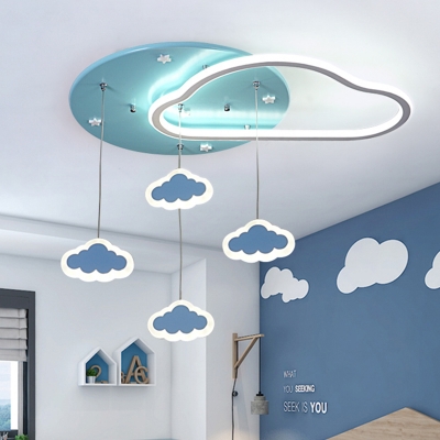 Cartoon LED Flush Mount Lighting Blue/Pink Star/Loving Heart/Cloud Ceiling Light with Acrylic Shade and Draping