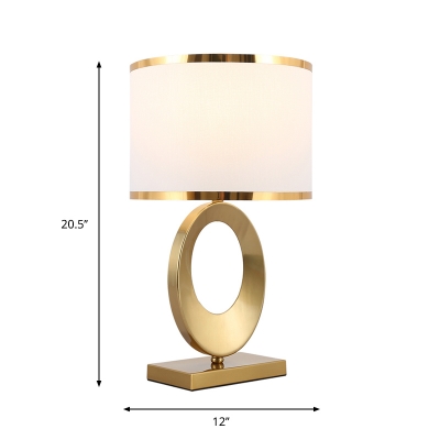Circular Metal Night Table Lamp Country 1 Light Bedroom Nightstand Lighting in Gold with Drum Fabric Shade