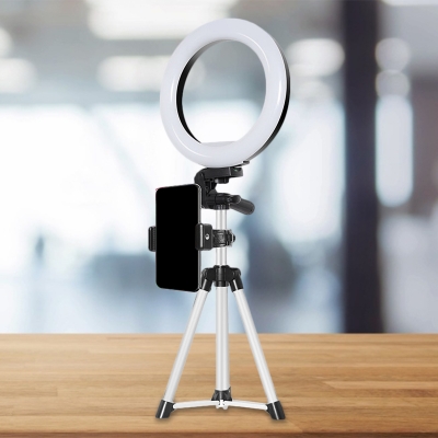 Circular USB Fill-in Light Modernist Metal LED Black Vanity Lamp with Single/Double Phone Stand Design