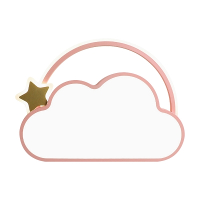 Cloud and Star Ceiling Mount Nordic Style Acrylic LED Bedroom Flushmount Lighting in Pink/Gold