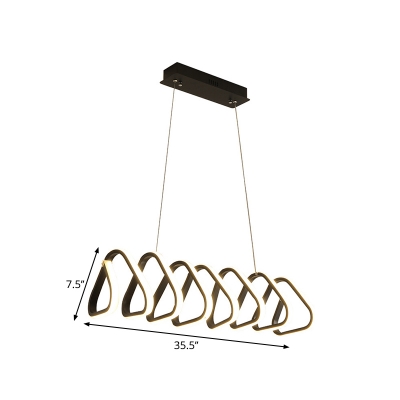 Creative Modern Triangle/Square Island Lamp Metal Dining Room LED Hanging Pendant in Black with Twisted Design