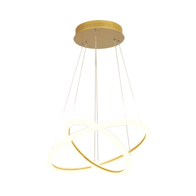 Crossed Ring Dining Room Chandelier Acrylic Minimalist LED Pendant Lighting in Gold, Warm/White Light