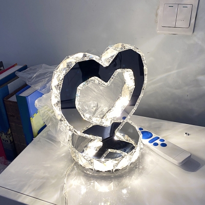 Crystal Block Heart Desk Lamp Minimalist LED Task Lighting in Stainless-Steel for Bedside, Warm/White Light