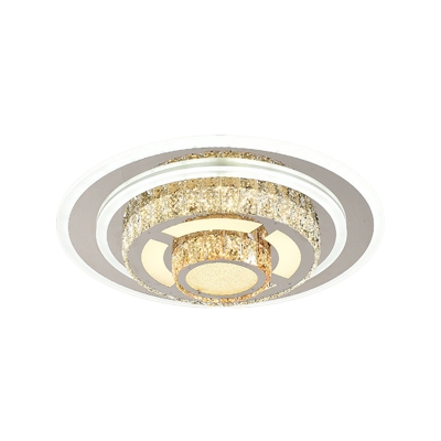 Crystal Block Round Ceiling Light Modern Style Stainless-Steel LED Flush Mount Fixture for Great Room