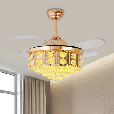 Crystal Orb Conic Fan Light Kit Minimalist 4-Blade LED Gold Semi Flush Ceiling Fixture, 19