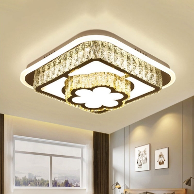 Crystal Round/Flower Ceiling Light Fixture Modern Style LED Silver Flushmount Lighting in Warm/White Light