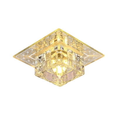 Cubic Close to Ceiling Lamp Simple Clear Crystal LED Silver Flush Mount Fixture in Warm/White/Multi Color Light