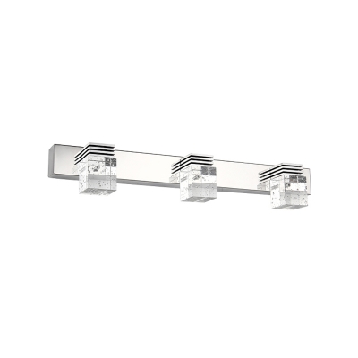 Cubic Wall Mounted Lighting Simplicity Crystal 2/3 Heads Chrome Waterproof Vanity Sconce in Warm/White Light
