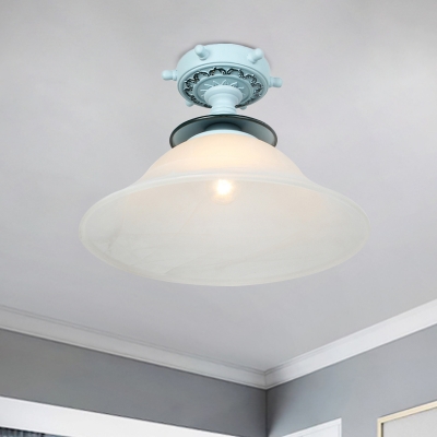 Flared Opaline Glass Ceiling Fixture Nordic 1 Light Black/White/Blue Flush Mount Lamp with Rudder Canopy