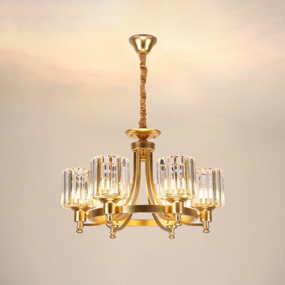 Drum Shade Beveled Crystal Chandelier Contemporary 3/6-Light Gold Finish Pendant Ceiling Light