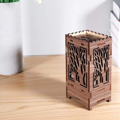 Etched Tree Box Wooden Table Lamp Modern Creative Beige/Red Brown/Black Brown LED Projector Light for Children Bedroom
