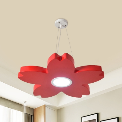Floral Metal Drop Lighting Minimalism Red/Yellow/Blue LED Chandelier Pendant Light for Playroom